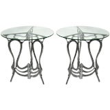 Pair of Polished Aluminum "Swan" Tables