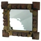 Carved Wood Tramp Art Wall Mirror