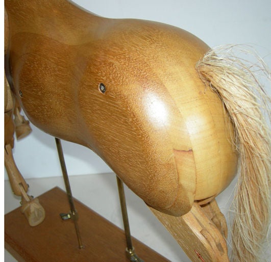 Mahogany Carved Wood Articulated Horse Sculpture
