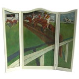 Vintage Hand Painted Equestrian Themed Screen