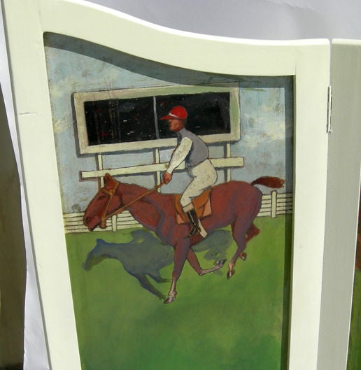 Mid-20th Century Hand Painted Equestrian Themed Screen