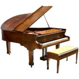 Antique Incredibly Burled Wood Baby Grand Piano by Schiedmayer