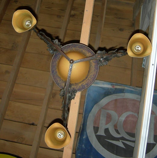 20's 30's French Wrought Iron - Art Glass Chandelier style Galle 2