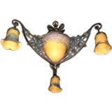 20's 30's French Wrought Iron - Art Glass Chandelier style Galle
