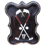 Vintage Carved Golf Plaque of Macassar Ebony and Ivory