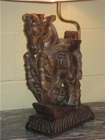 Carved wood lamp