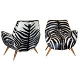 Pair of Italian 1940's Modern Club Chairs with Zebra Upholstery