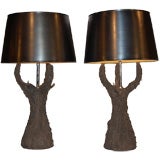 Eclectic Pair of Faux Bois Tree Form Lamps