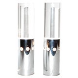 Chic Pair of 1970's Chrome and Lucite Cylinder Lamps
