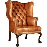 Leather Chippendale Wing Chair