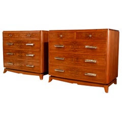 Pair of Chrome and Walnut Deco Chest of Drawers