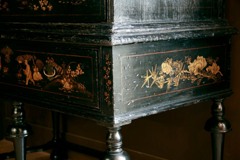 18th Century and Earlier Queen Anne Black-Japanned Chest-on-Stand