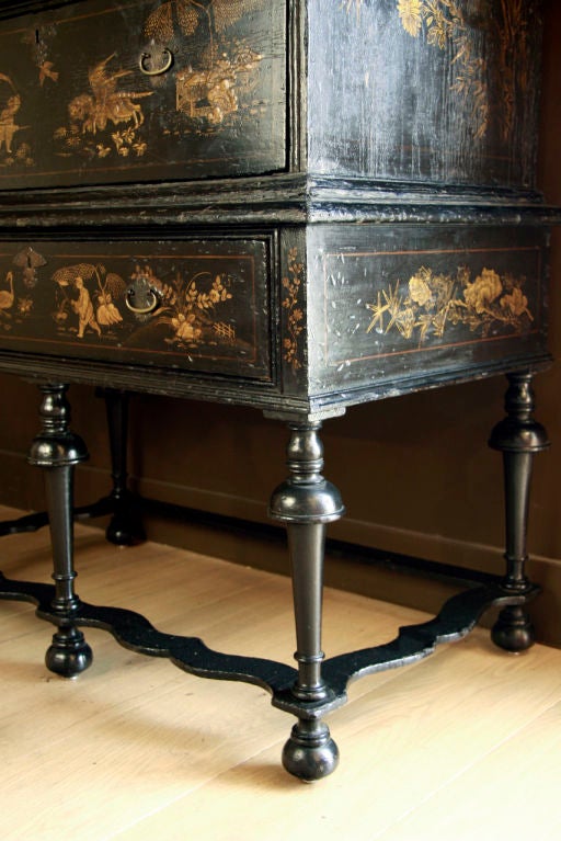English Queen Anne Black-Japanned Chest-on-Stand