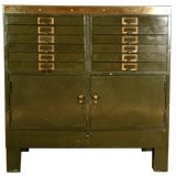 Vintage Industrial Metal and Brass Storage Cabinet