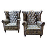 Fully Tufted Leather Wingback Chairs