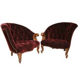 Pair of Tufted Victorian Confidante Chairs