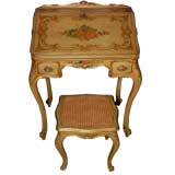 Antique 19th Century Italian Painted Desk with Matching Stool