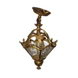 1920's Brass Etched Glass Lantern