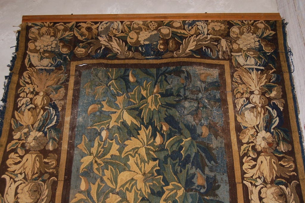 17th century French Aubusson tapestry fragment 110'' H x 52'' W (also: tapestries).