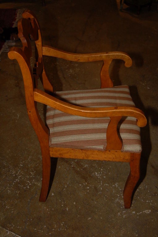 Biedermeier birch armchair, circa 1825
Measures: 21 W x 20 D x 36 H.
(similar to #10102).