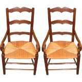 Pair of 19th Century French Ladderback Chairs with New Rush