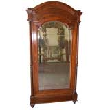 1890's French Veneer Walnut Armoire w/ bevelled mirror