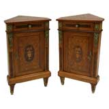 Antique Pair of Rosewood Marquetry Walnut Corner Cabinets