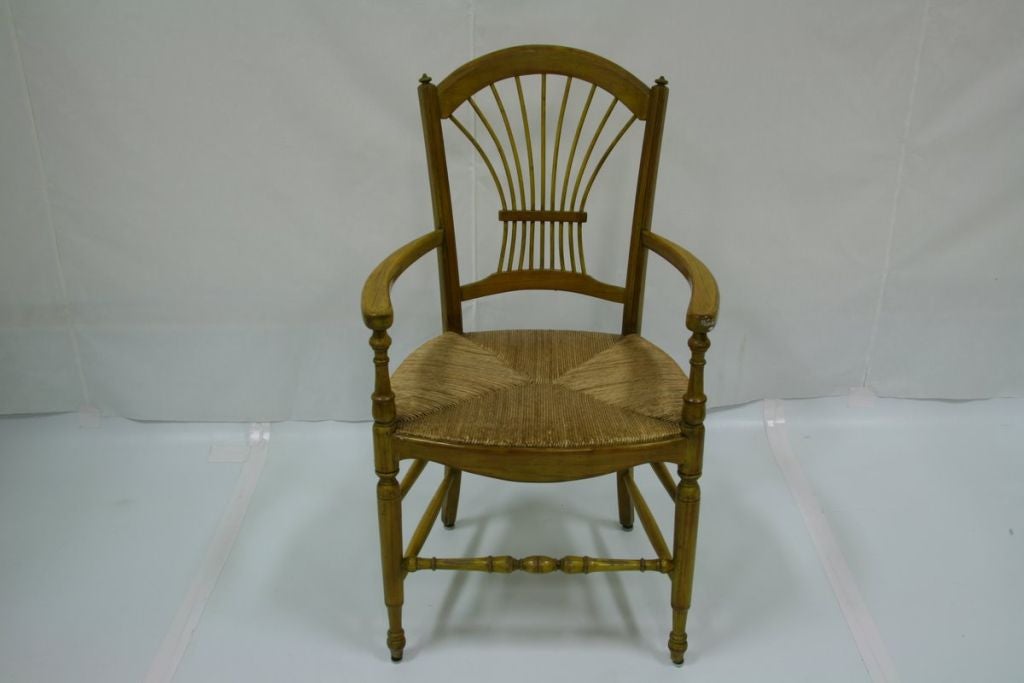 Set of 6 Reproduction Rush Seat Wheat Back Chairs (5 side, 1 arm 2