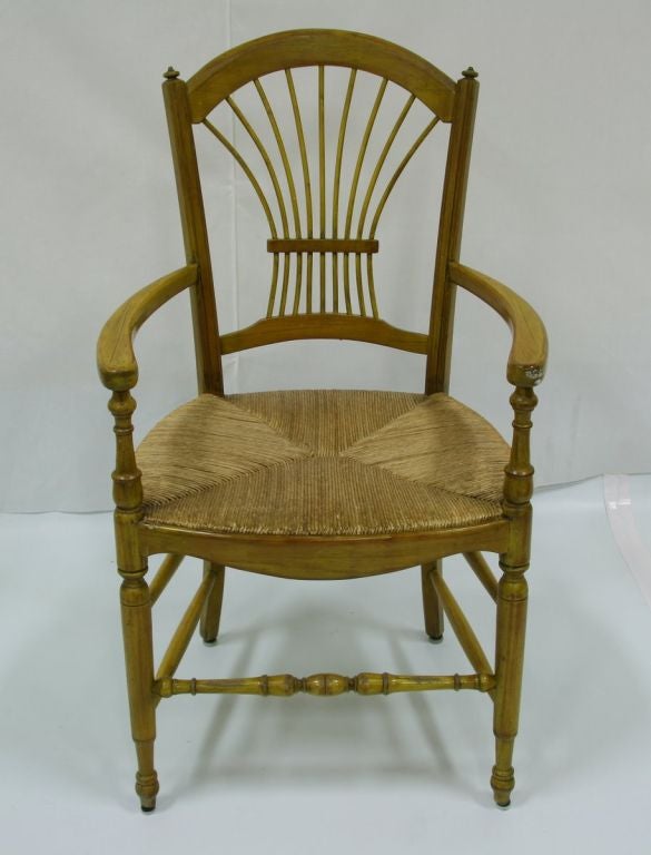 Set of 6 Reproduction Rush Seat Wheat Back Chairs (5 side, 1 arm 3