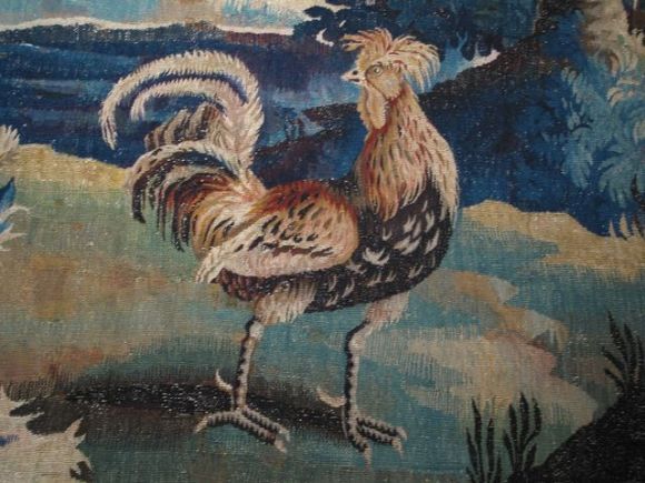 Rococo Tapestry Rare Scene With Rooster 18th Century French Aubusson 
