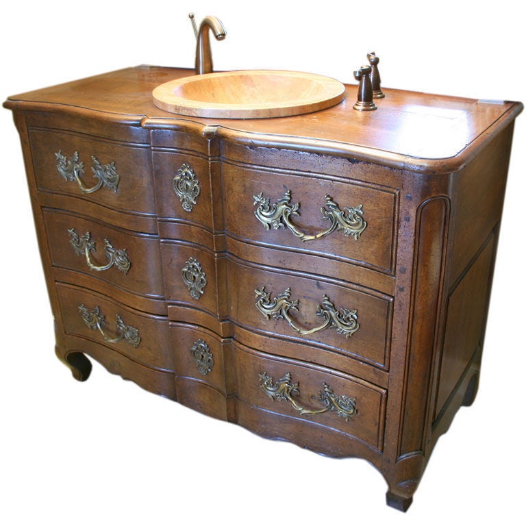 ON SALE  Commode with Sink 18th Century French Walnut Bombe' Original Hardware  For Sale