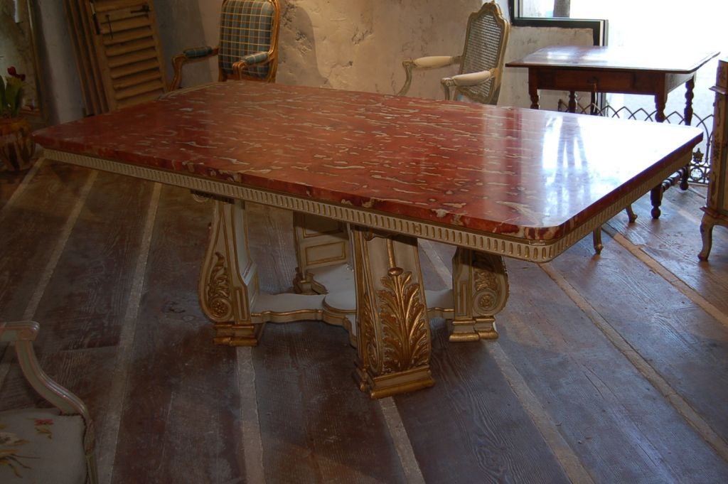 Wood Table  19th Century Italian Marble Top 