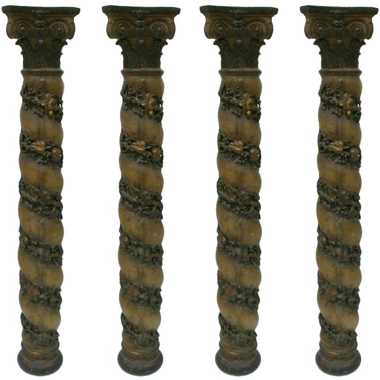 Columns with Grape Carvings Set of Four 19th Century French For Sale