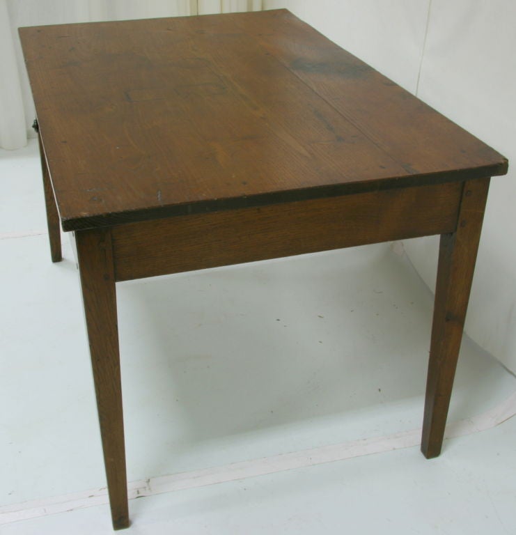 19th Century Oak Farm Table with Drawer In Good Condition In San Francisco, CA