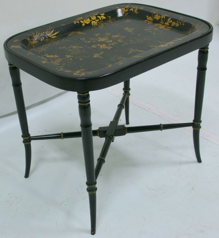 Early 19th Century Paper Mache' Tray with Custom Base ( side table, coffee table )
23''W x 17.5''D x 21''H