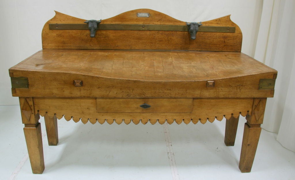 19th Century French Butcher Block Table (bulls heads are replicas )
47.5