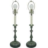 Pair Early Pewter 1900's Candlesticks made into  Lamps.
