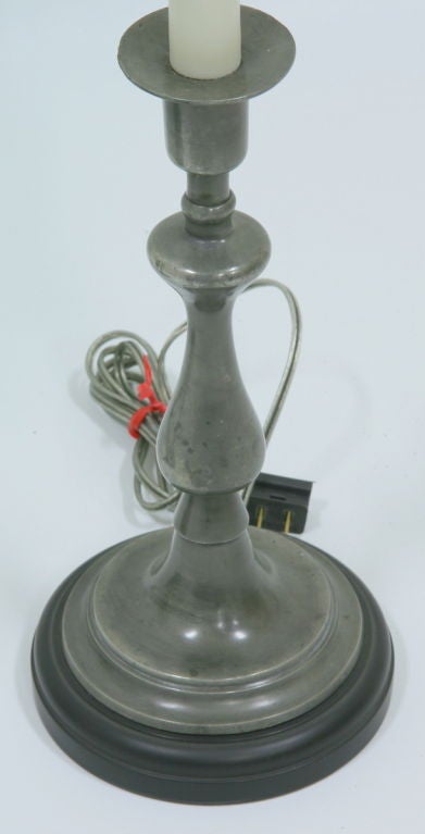 Pair Early Pewter 1900's Candlesticks made into  Lamps.