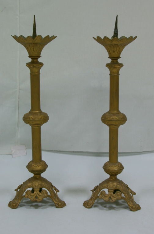 Pair 19th Century French Brass Prickets