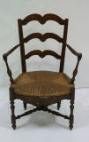 19th Century French Normandy Daisy Rush Seat Arm Chair
