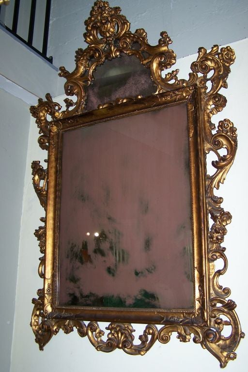 19th Century Italian Rococo Style Giltwood Mirror For Sale at 1stdibs