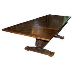 Large Oak  English Jacobean-Style Draw Leaf Dining Table