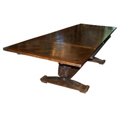 Large Oak English Jacobean-Style Draw Leaf Dining Table