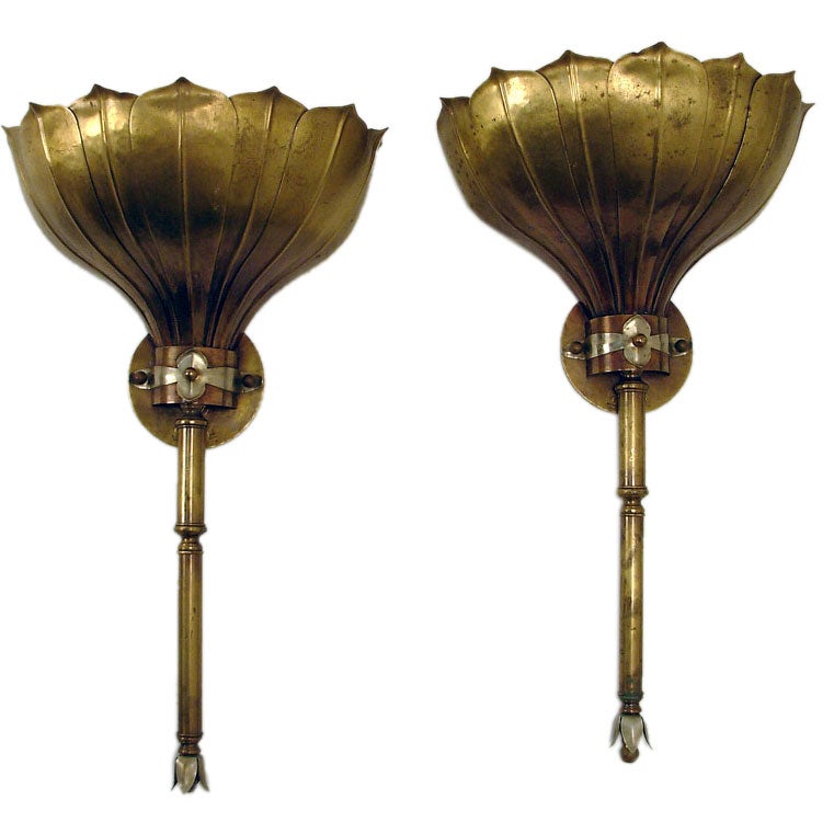 Pair of Large Norman Grag Brass Sconces
