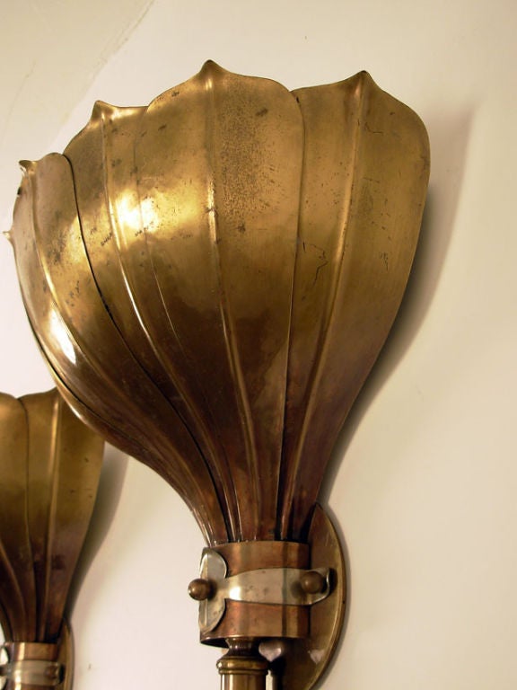 Pair of Large Norman Grag Brass Sconces 2
