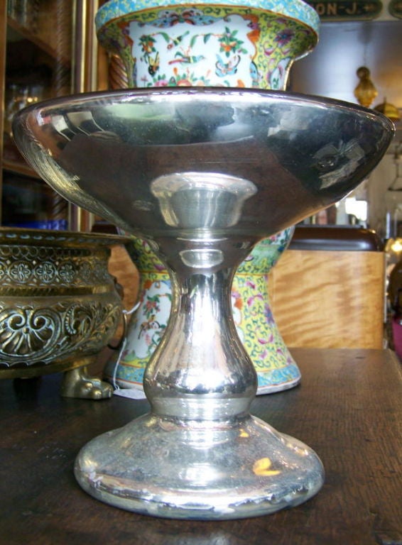 Large Old Mercury Glass Compote
