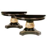 Vintage Neoclassical Style Ebonized Console Tables