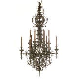 Antique Belgian  Twelve Light Wrought Iron Chandelier