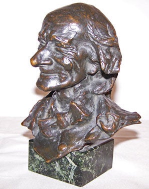Finales del siglo XIX/principios del XX Pequeño busto de bronce de Voltaire