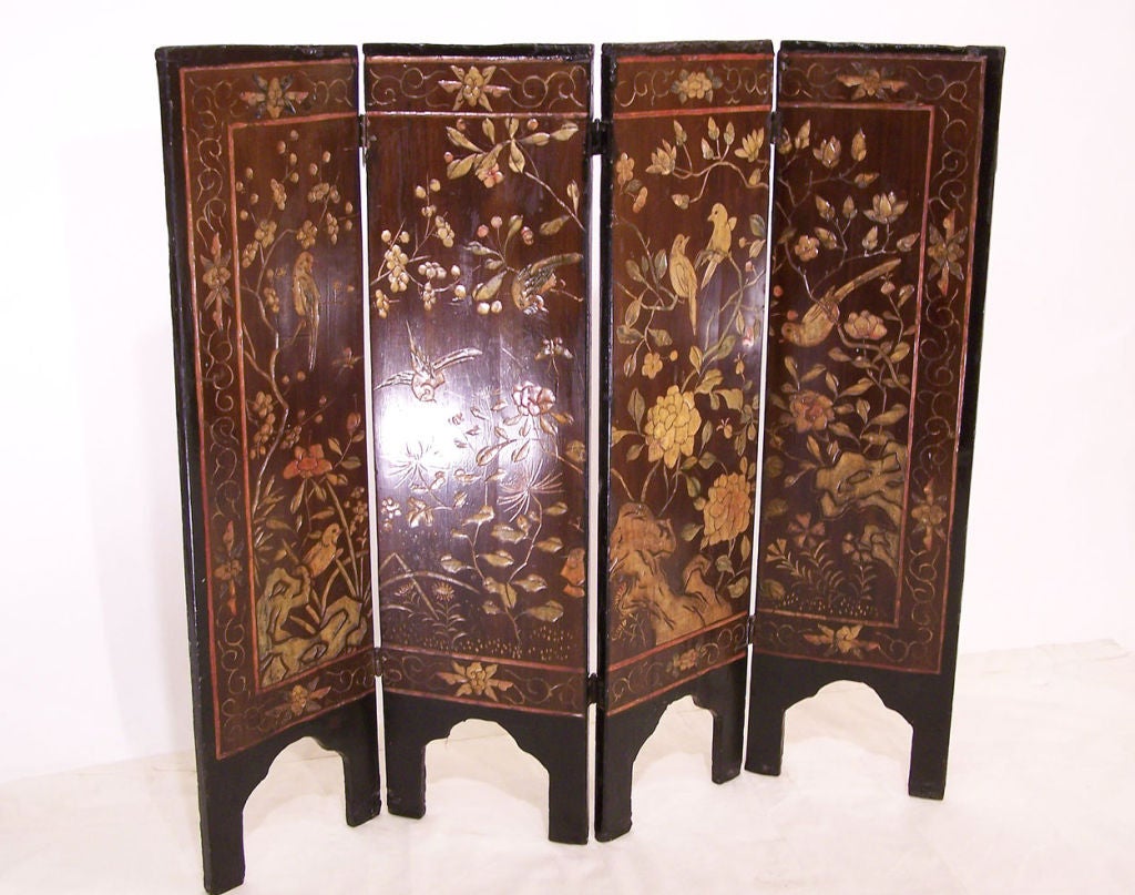 Lacquered Chinese Coromandel Table Top Screen